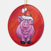 Cute Pig in Santa Hat op Red Keramisch Ornament (Links)