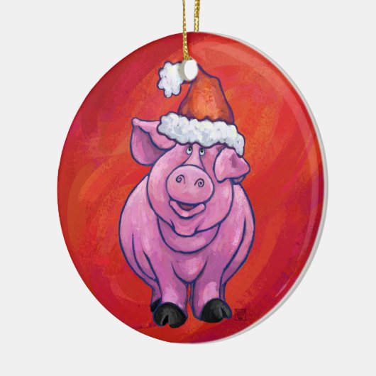 Cute Pig in Santa Hat op Red Keramisch Ornament (Links)