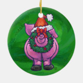 Cute Pig in Santa Hat op Red Keramisch Ornament (Achterkant)