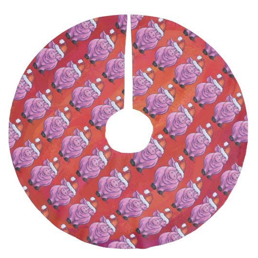 Cute Pig in Santa Hat op Red Kerstboom Rok (Voorkant)