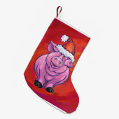 Cute Pig in Santa Hat op Red Kleine Kerstsok (Voorkant (Hangend))