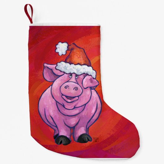 Cute Pig in Santa Hat op Red Kleine Kerstsok (Voorkant)