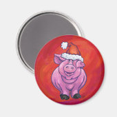 Cute Pig in Santa Hat op Red Magneet (Voorkant / Achterkant)
