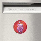 Cute Pig in Santa Hat op Red Magneet (Insitu (Vaatwasser))