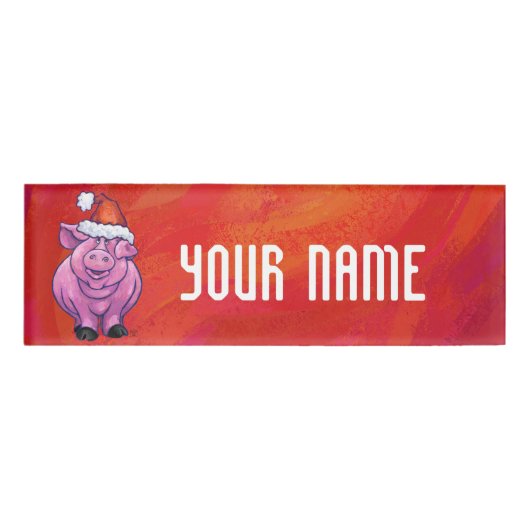 Cute Pig in Santa Hat op Red Naambadge (Voorkant)