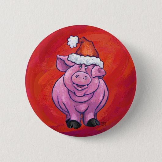 Cute Pig in Santa Hat op Red Ronde Button 5,7 Cm (Voorkant)