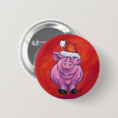 Cute Pig in Santa Hat op Red Ronde Button 5,7 Cm (Voorkant /achterkant)