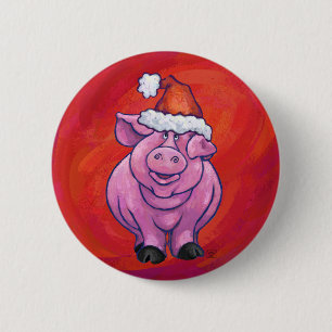 Cute Pig in Santa Hat op Red Ronde Button 5,7 Cm
