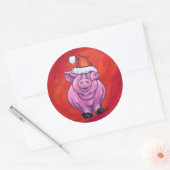 Cute Pig in Santa Hat op Red Ronde Sticker (Envelop)