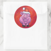 Cute Pig in Santa Hat op Red Ronde Sticker (Tas)