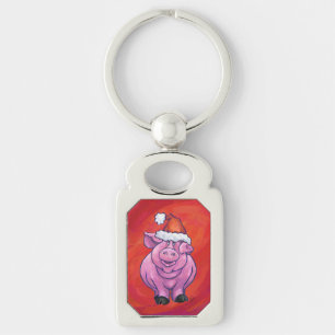 Cute Pig in Santa Hat op Red Sleutelhanger