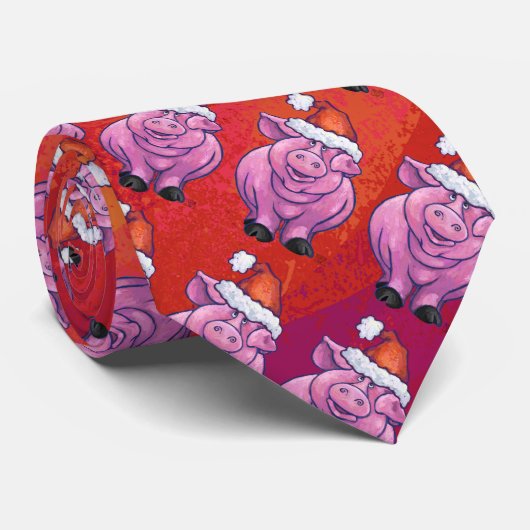 Cute Pig in Santa Hat op Red Stropdas (Opgerold)
