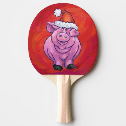 Cute Pig in Santa Hat op Red Tafeltennisbatje (Voorkant)