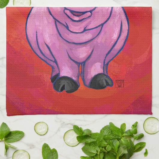 Cute Pig in Santa Hat op Red Theedoek (Gevouwen)