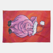 Cute Pig in Santa Hat op Red Theedoek (Horizontaal)