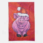 Cute Pig in Santa Hat op Red Theedoek (Verticaal)