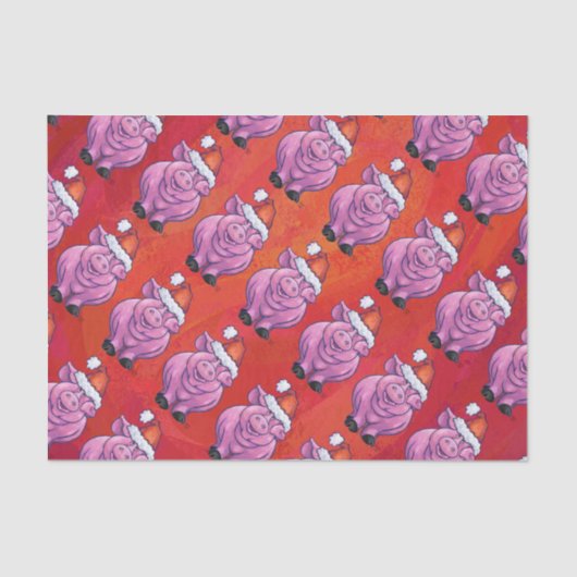 Cute Pig in Santa Hat op Red Tissuepapier (Voorkant)