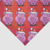Cute Pig in Santa Hat op Red Tissuepapier (Detail)