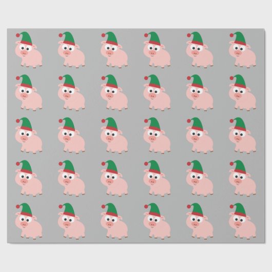 Cute Pig Kerstmis Elf Cadeaupapier (Vlak)
