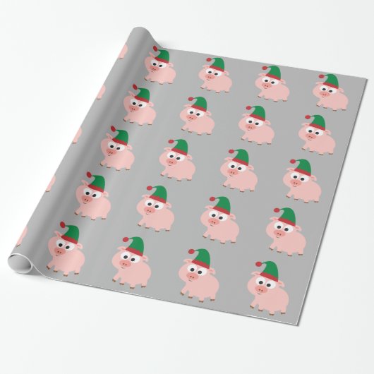Cute Pig Kerstmis Elf Cadeaupapier (Uitgerold)