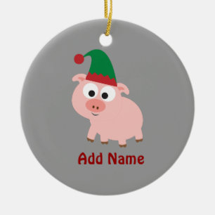 Cute Pig Kerstmis Elf Keramisch Ornament