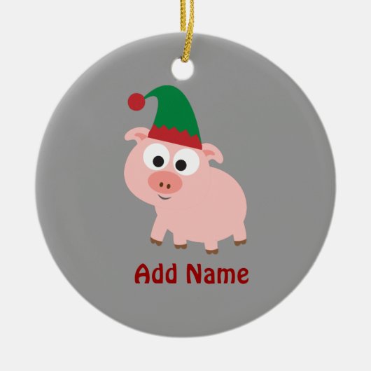 Cute Pig Kerstmis Elf Keramisch Ornament (Voorkant)