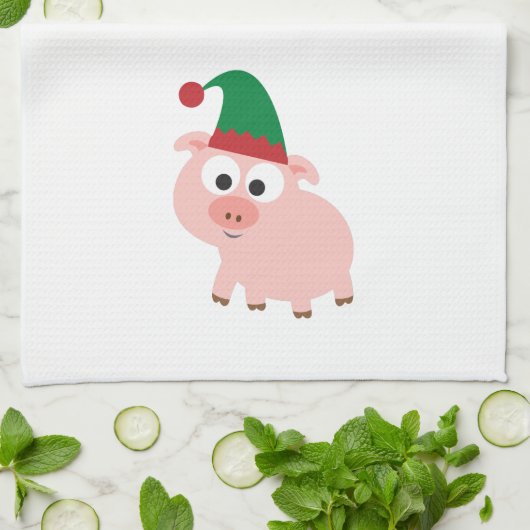 Cute Pig Kerstmis Elf Theedoek (Gevouwen)