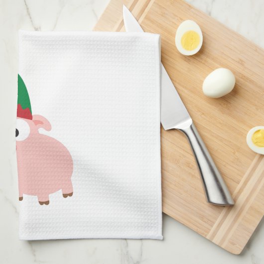 Cute Pig Kerstmis Elf Theedoek (Quarter Fold)