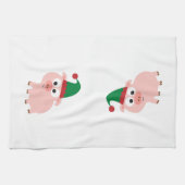 Cute Pig Kerstmis Elf Theedoek (Horizontaal)