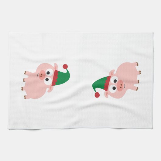 Cute Pig Kerstmis Elf Theedoek (Horizontaal)