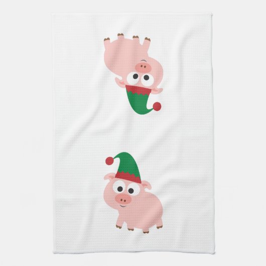 Cute Pig Kerstmis Elf Theedoek (Verticaal)