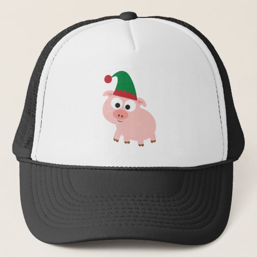 Cute Pig Kerstmis Elf Trucker Pet (Voorkant)