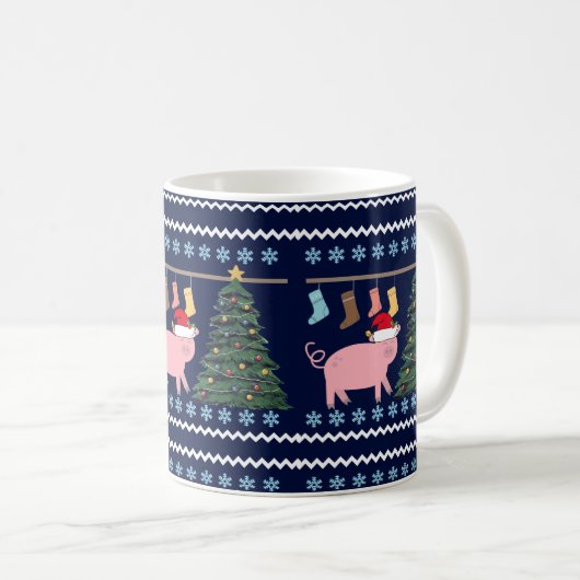 Cute Pig Kerstmis Koffiemok (Voorkant rechts)