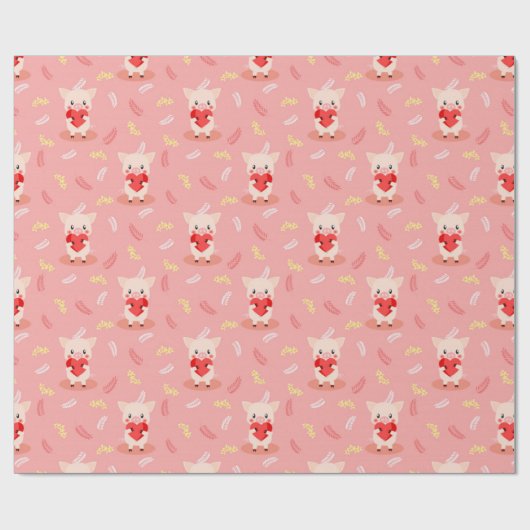 Cute Pig Love Pattern Cadeaupapier (Vlak)