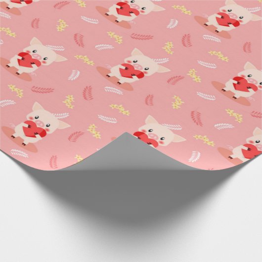 Cute Pig Love Pattern Cadeaupapier (Hoek)