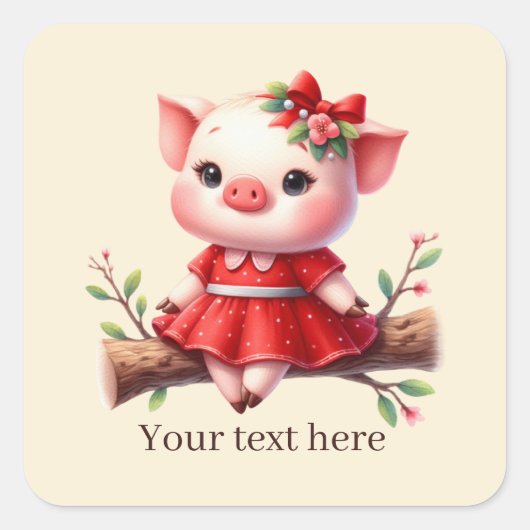 Cute pig lovers customizable Square Sticker (Voorkant)