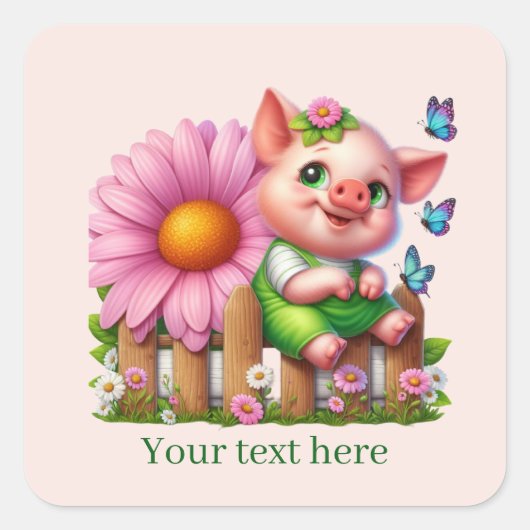 Cute pig lovers customizable  vierkante sticker (Voorkant)