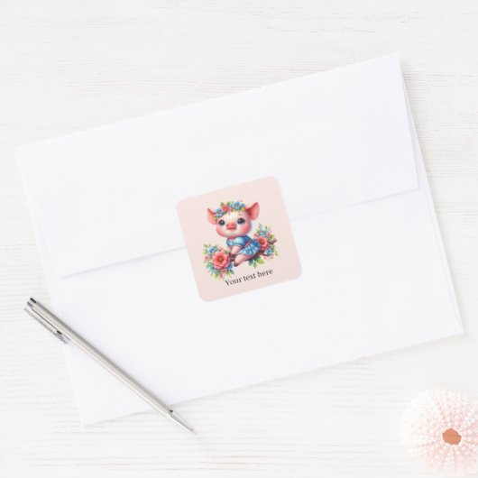 Cute pig lovers customizable  vierkante sticker (Envelop)