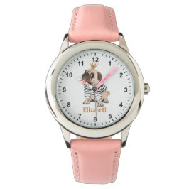 Cute Pig met Gold Crown Girl's First Watch Horloge