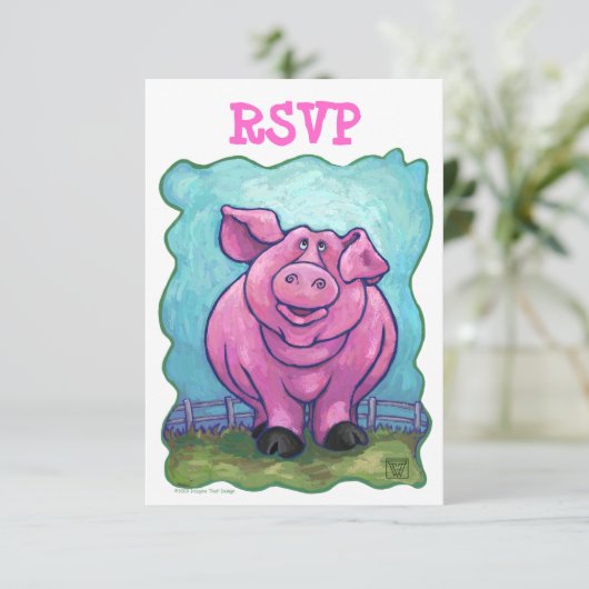 Cute Pig Party Center RSVP (Staand voorkant)
