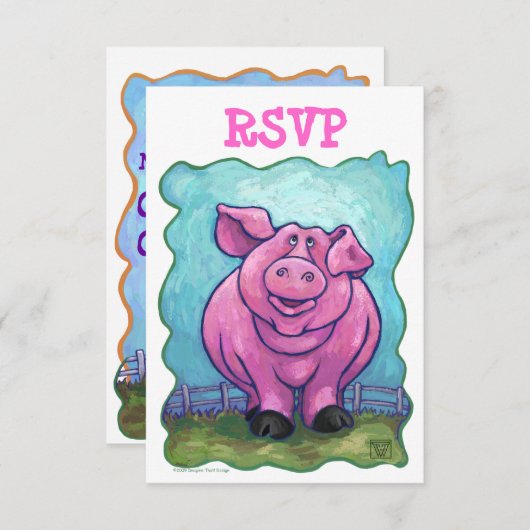 Cute Pig Party Center RSVP (Voorkant / Achterkant)