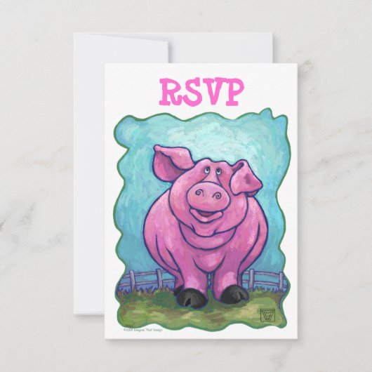 Cute Pig Party Center RSVP Kaartje (Voorkant)