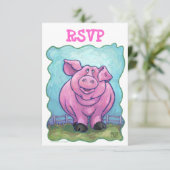 Cute Pig Party Center RSVP Kaartje (Staand voorkant)