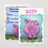 Cute Pig Party Center RSVP Kaartje (Voorkant / Achterkant)