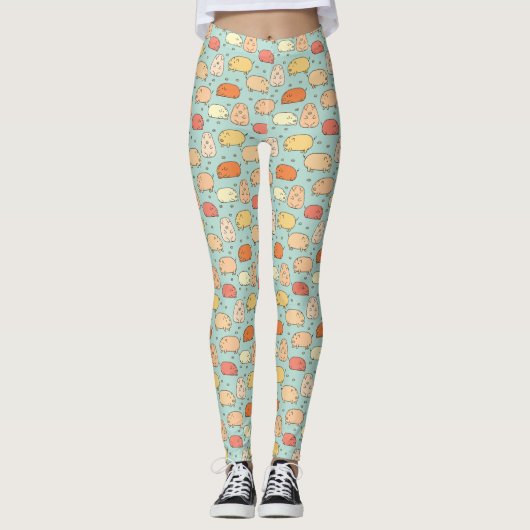 Cute Pig Pattern Mint Leggings (Voorkant)