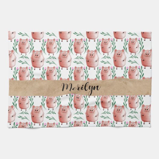 Cute Pig Pattern Tea Towel – Farm Animal Kitchen  Theedoek (Horizontaal)