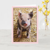 Cute Pig Pink Birthday Card Kaart (Gele Bloem)