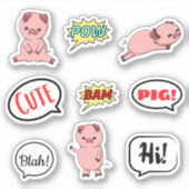 Cute Pig Pow Blah Hi Bubble Stickers (Voorkant)