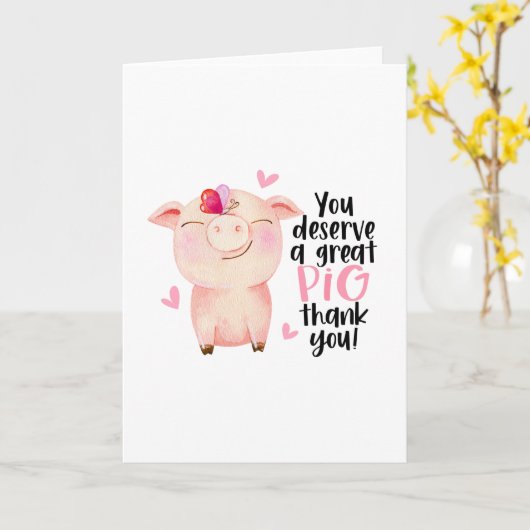 Cute Pig Pun Funny Bedankt voor je waardering Kaart (Gele Bloem)