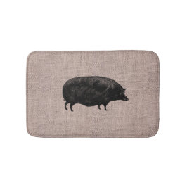 Cute Pig Rustic Faux Burlap Badmat